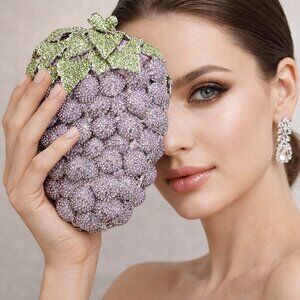 Crystal Grape Clutch Bag – Luxury Rhinestone Fruit Evening Purse